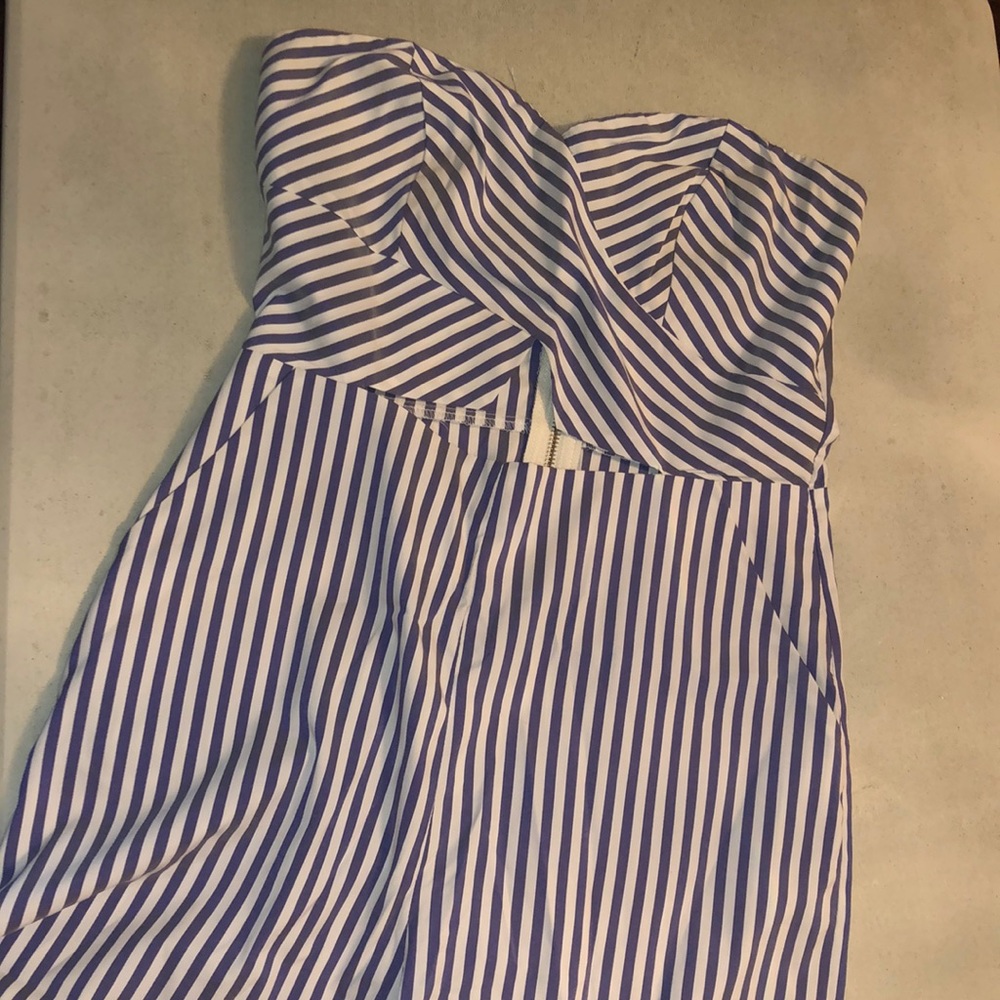 Blue and white striped jumpsuit